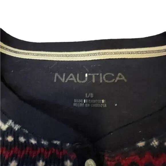 Nautica Sleepwear Two-Piece Set Women Large Cozy Night Winter Fair Isle Blue